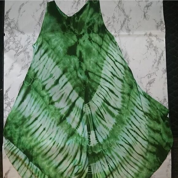 Sleeveless tie dye  dress or swimsuit cover with asymmetrical hem - Picture 9 of 10